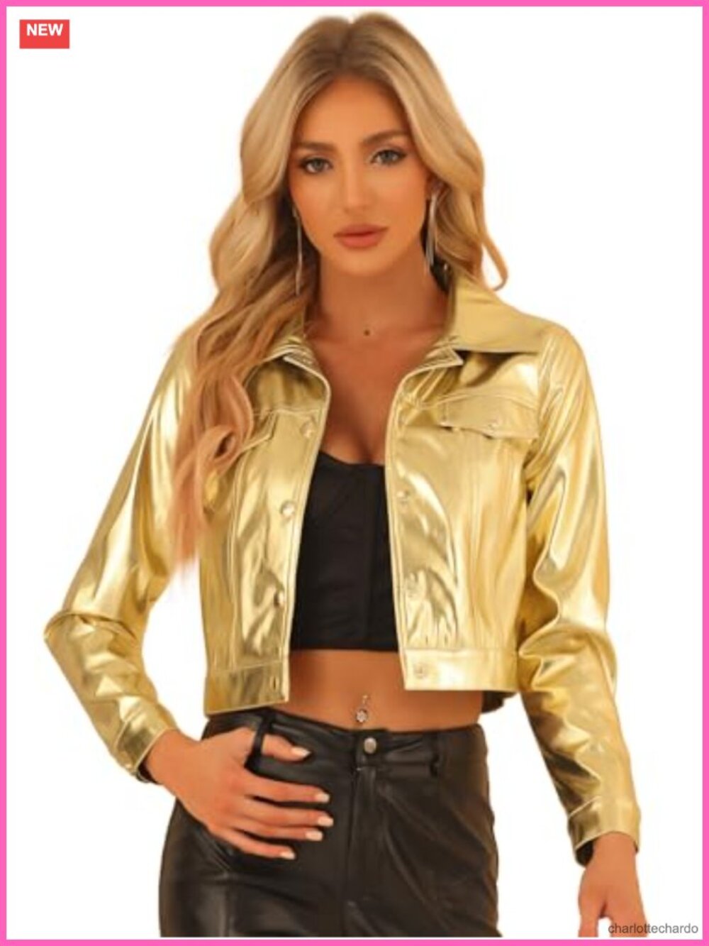 Metallic Biker Jacket Faux Leather Crop Moto Party